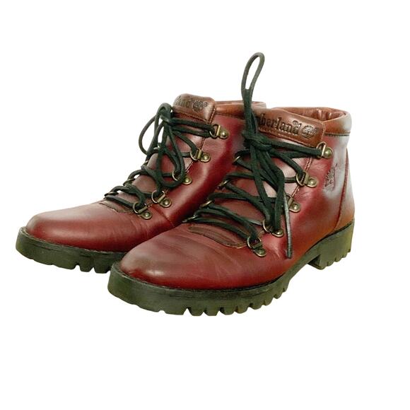 RARE VTG Timberland Oxblood Leather Alpine Size 5 M Woman Italy Hiking Boots - Picture 2 of 15